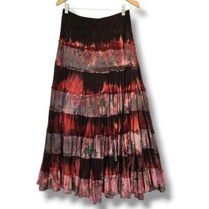 Solitaire Los Angeles Tiered Boho Maxi Skirt Floral Tie-Dye Elastic Waist M
